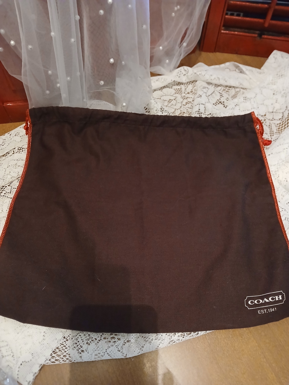 COACH Burgundy Drawstring Dust Bag